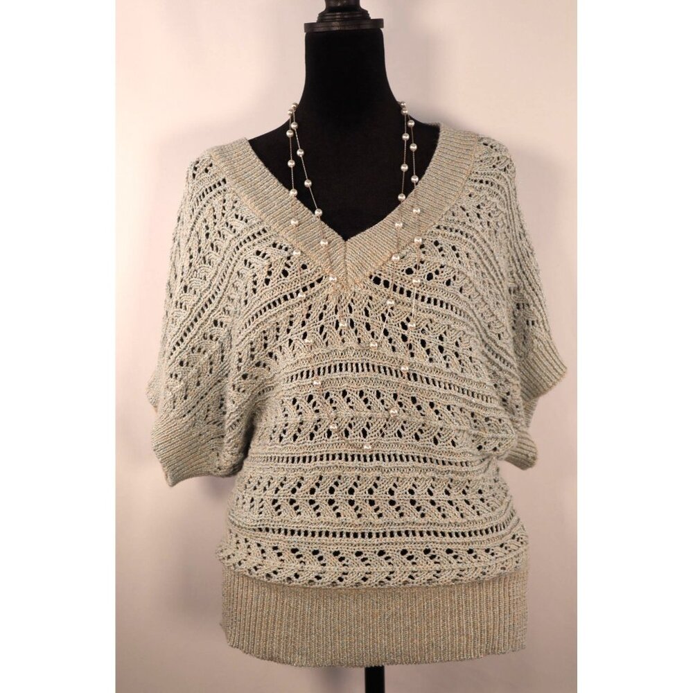 White House Black Market Open Knit V-Neck Sweater‎ Size XS